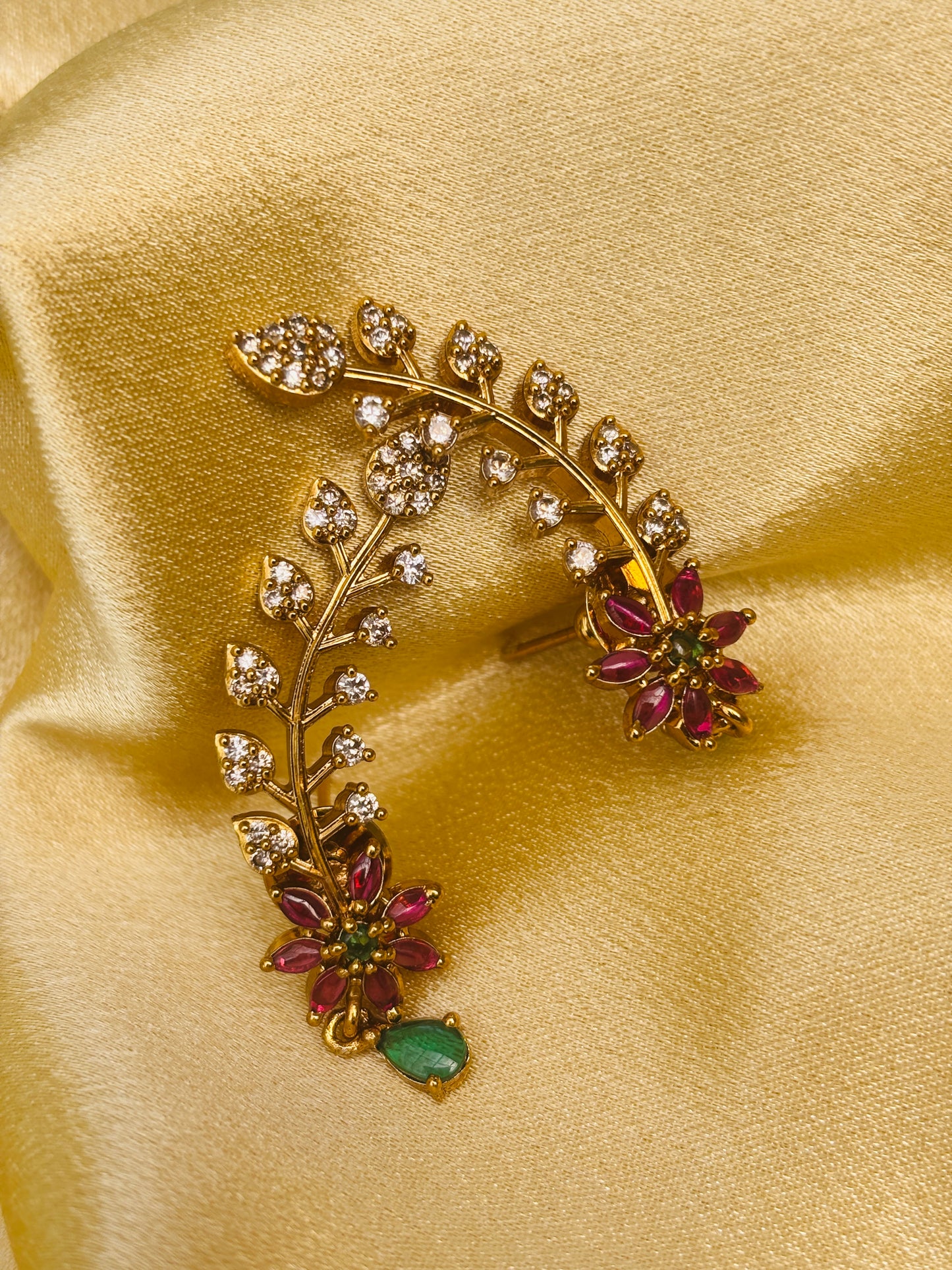 Ruby & Emerald Floral Vine Ear Cuff
