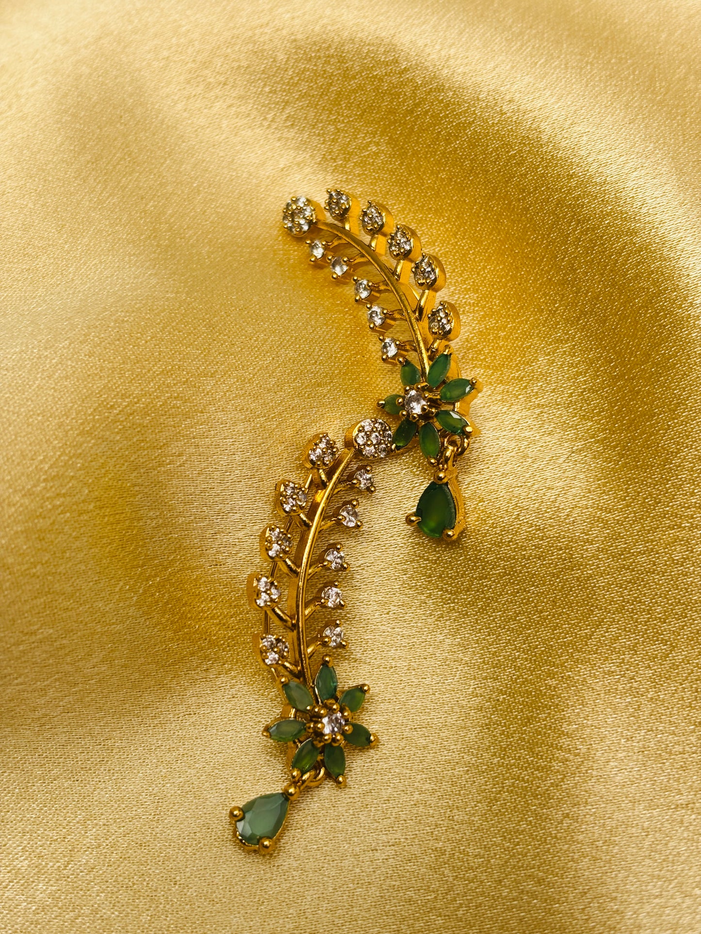 Emerald Floral Leaf Ear Cuff