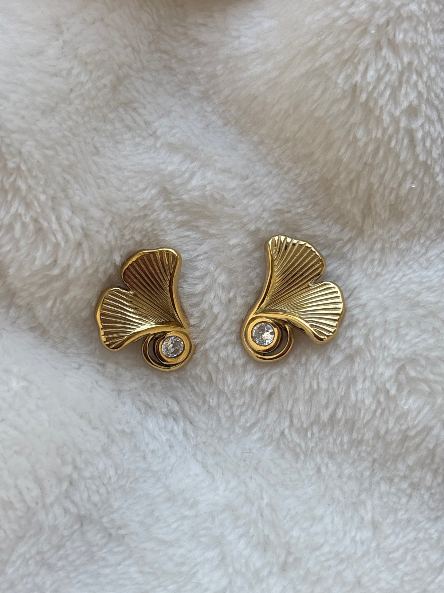 Ginkgo Leaf Crystal Stud Earrings