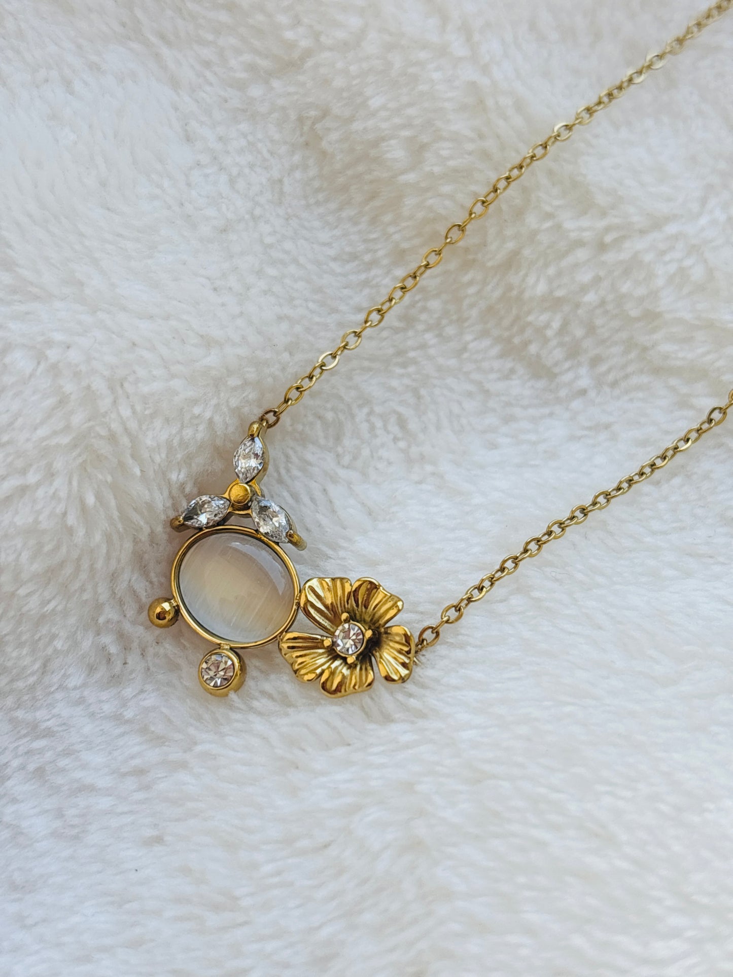 Moonstone Floral Pendant Necklace