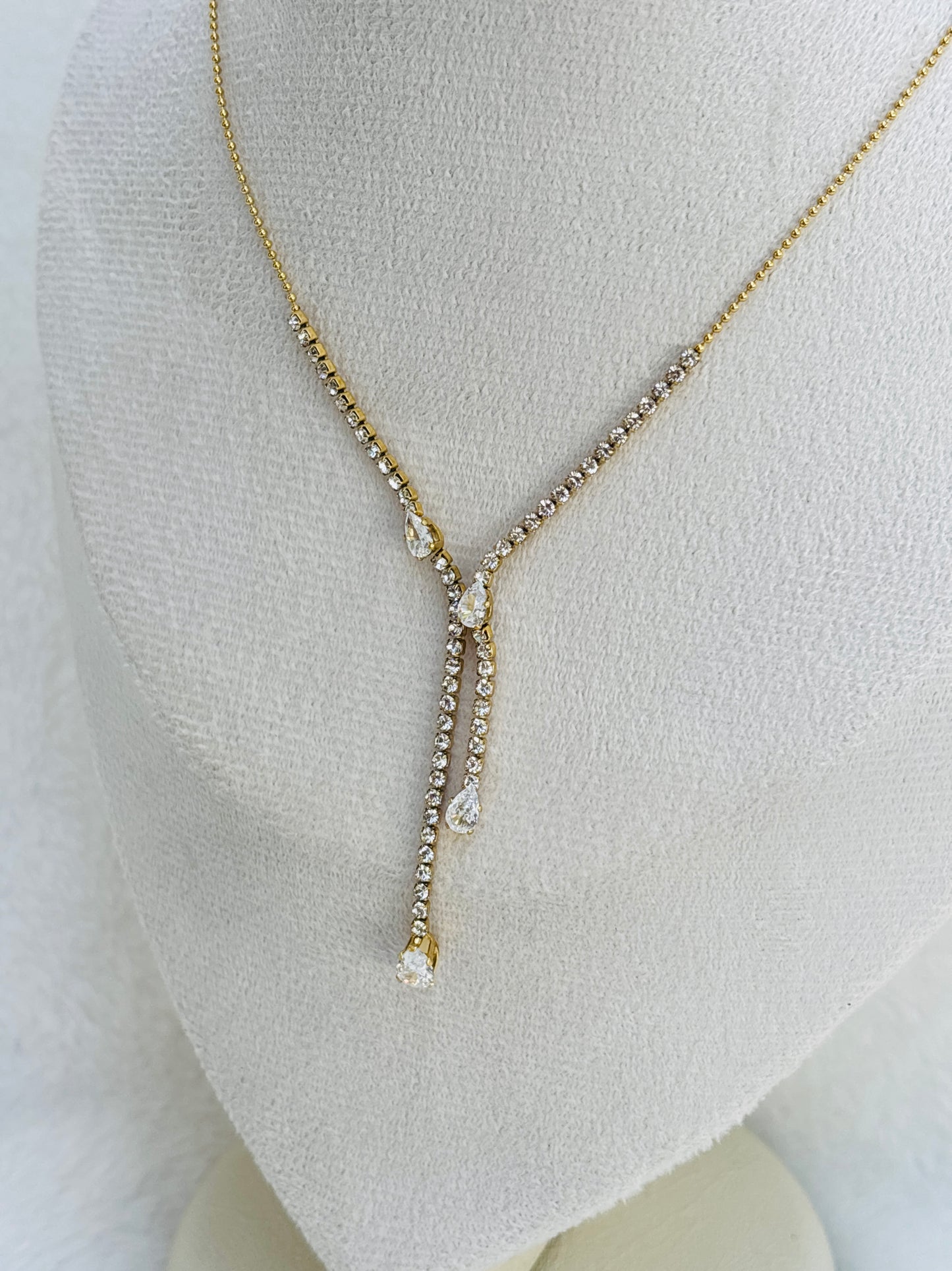 Pave Tennis Lariat Necklace with Pear Crystal Drop