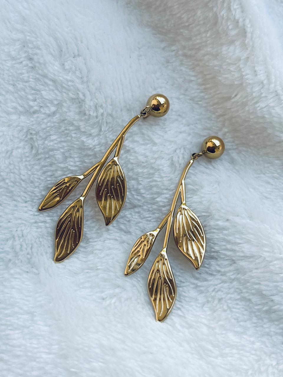 Triple Leaf Branch Drop Earrings