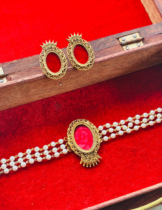 Ruby Red Filigree Choker