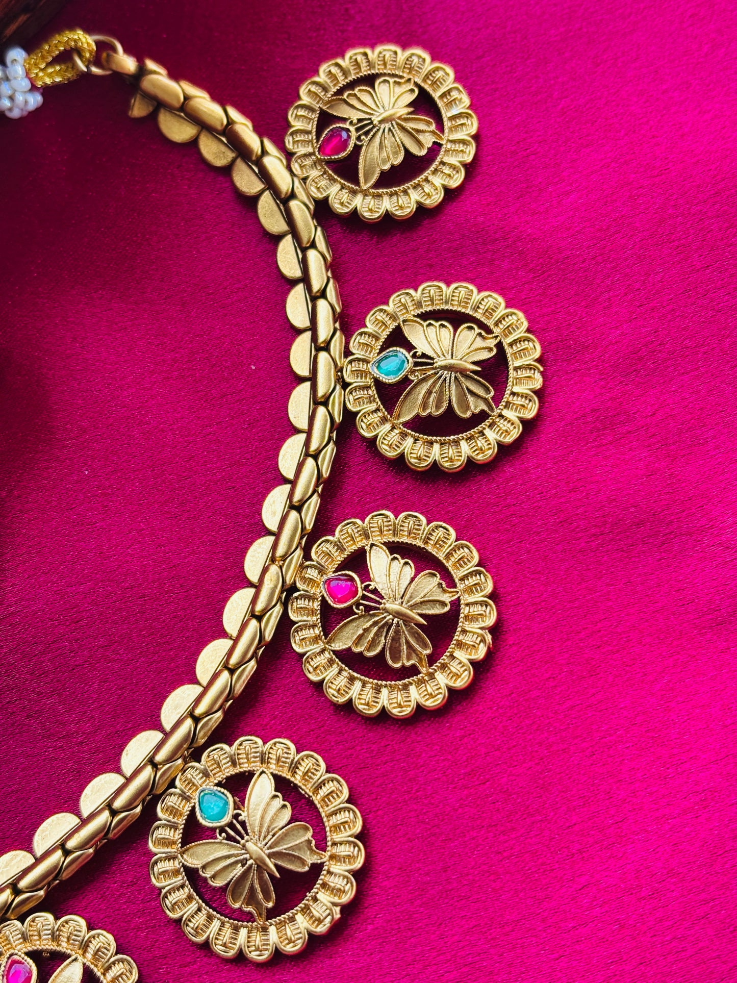 Butterfly Medallion Antique Gold Necklace