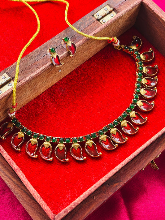 Palakka Mala — Kerala Traditional Red & Green Necklace