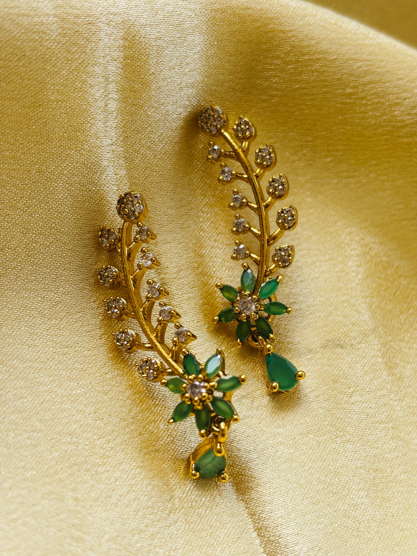 Emerald Floral Leaf Ear Cuff