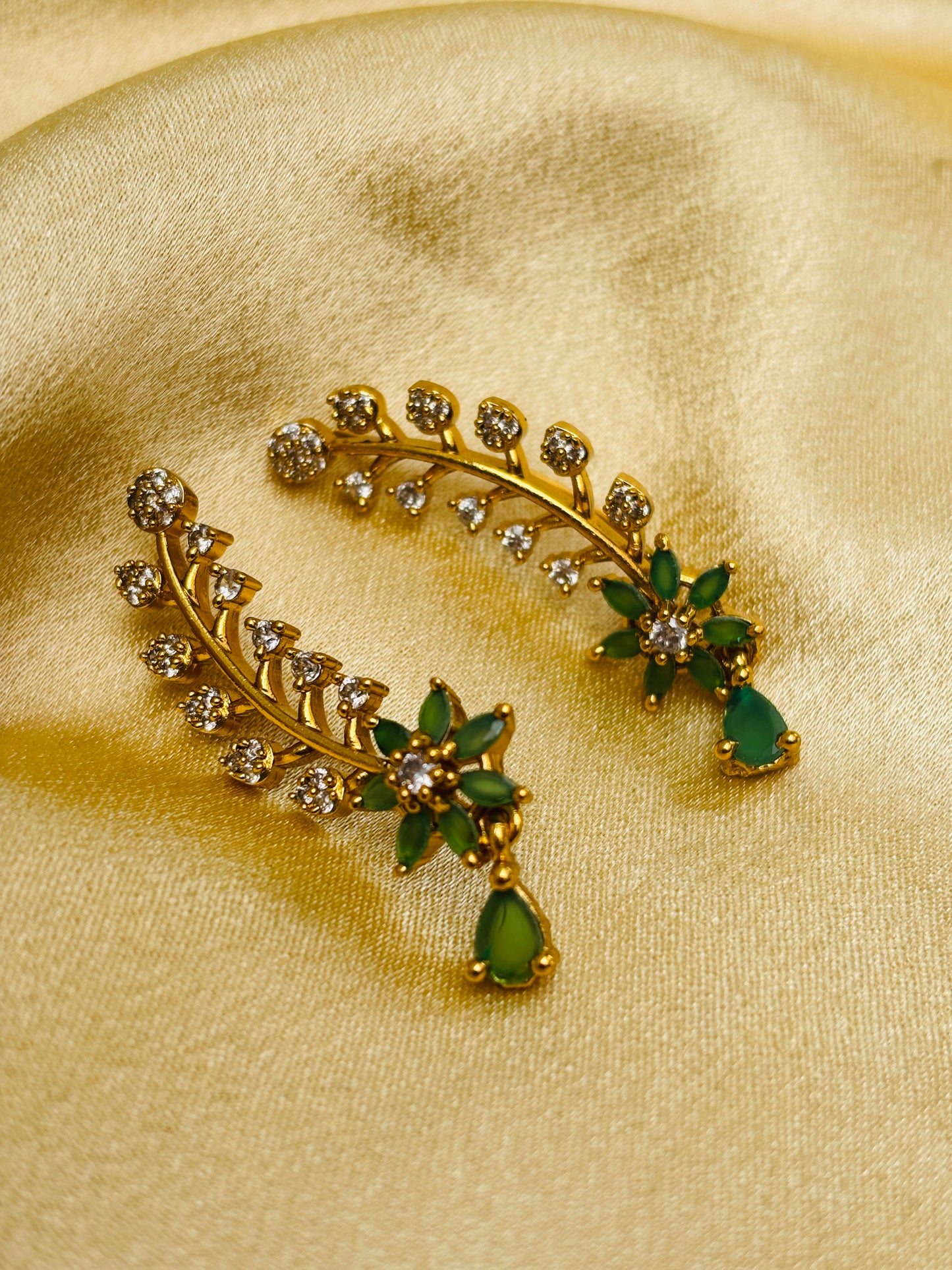 Emerald Floral Leaf Ear Cuff