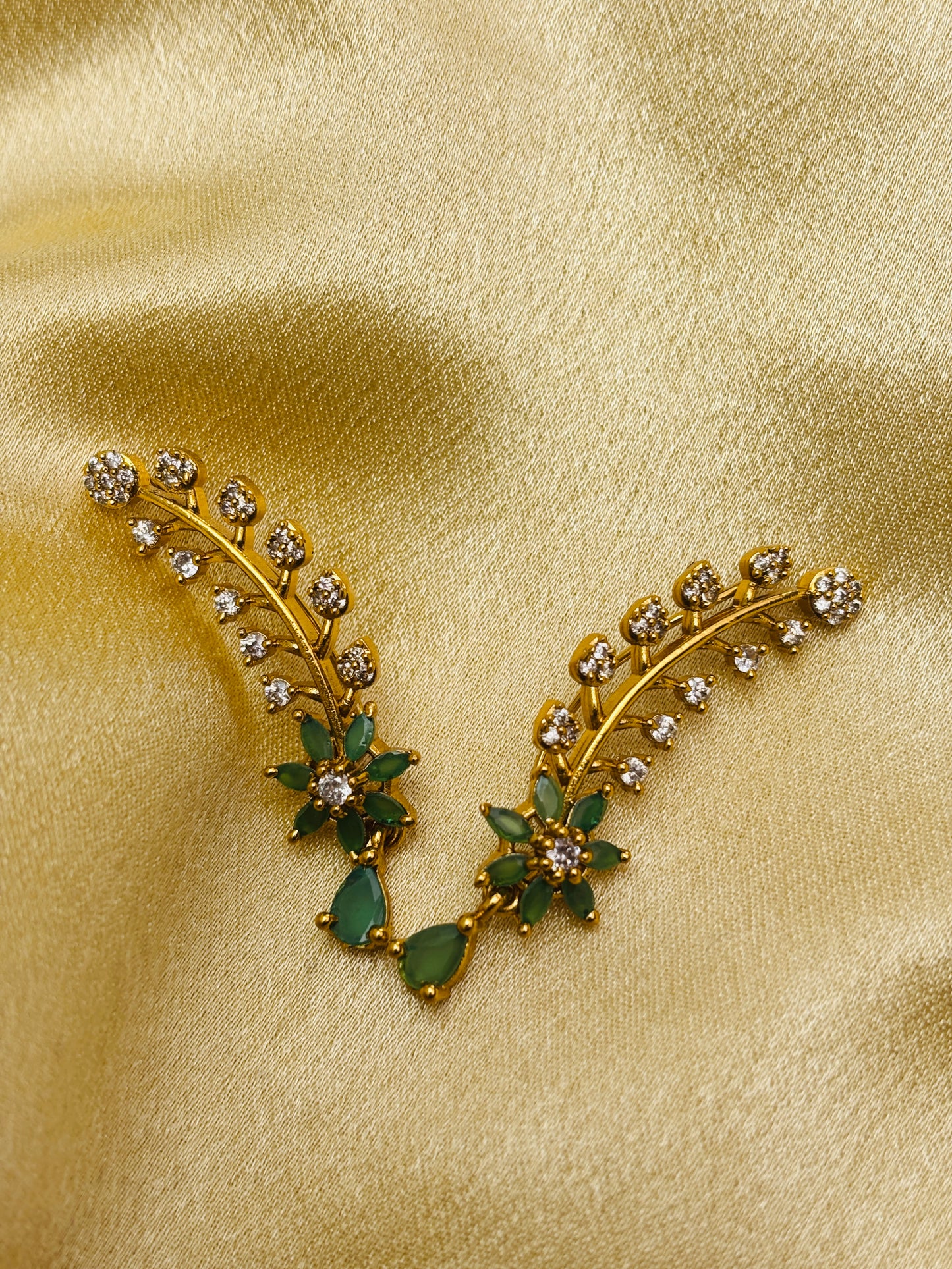 Emerald Floral Leaf Ear Cuff