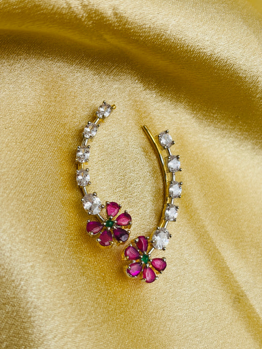 Ruby Floral CZ Ear Cuff