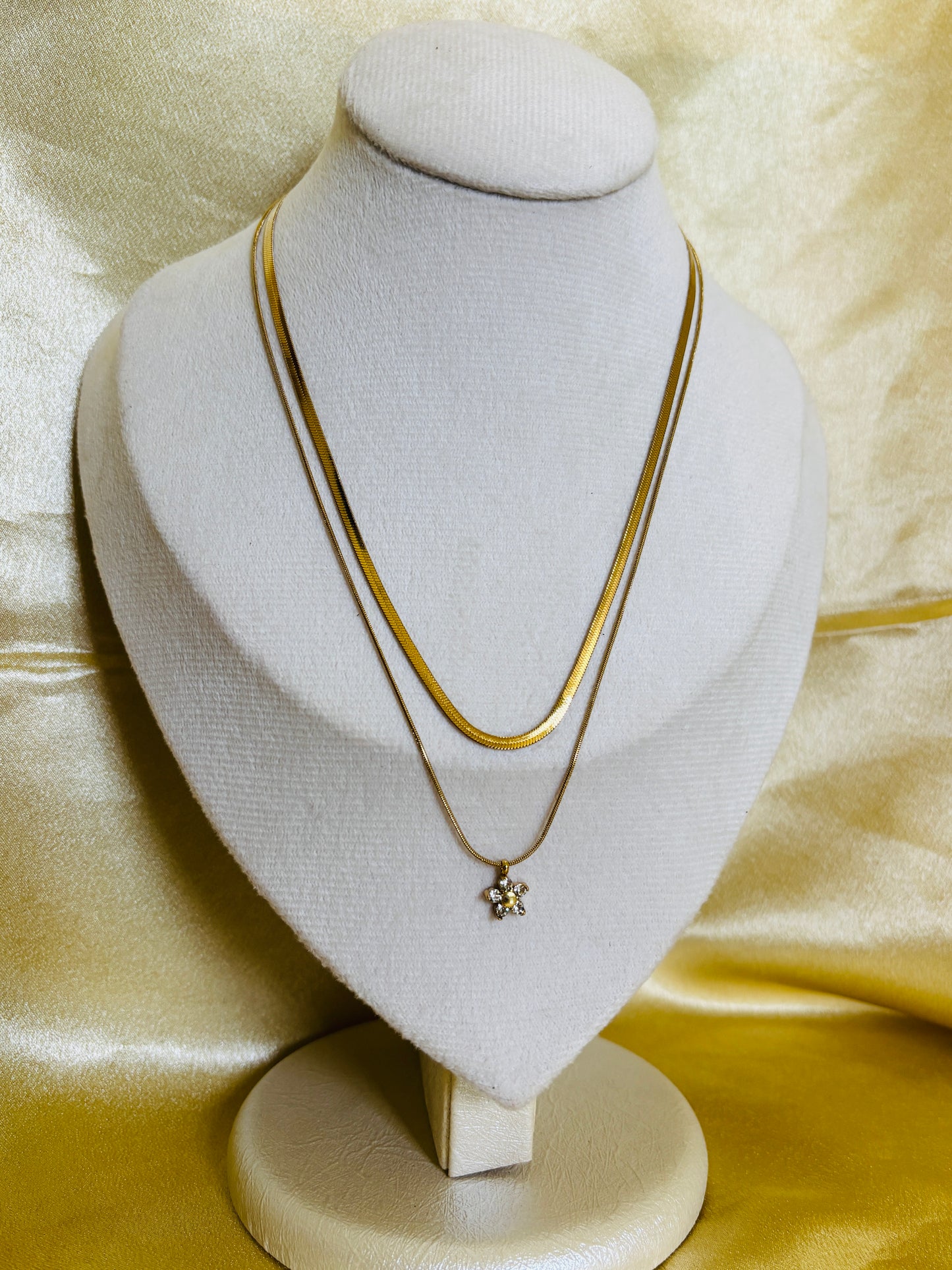 Crystal Flower Double Layer Gold Necklace