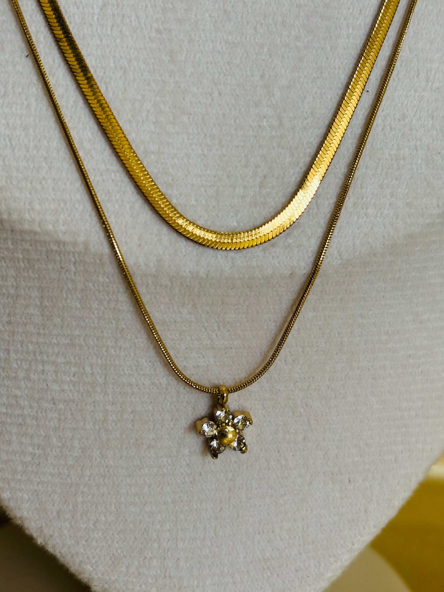 Crystal Flower Double Layer Gold Necklace