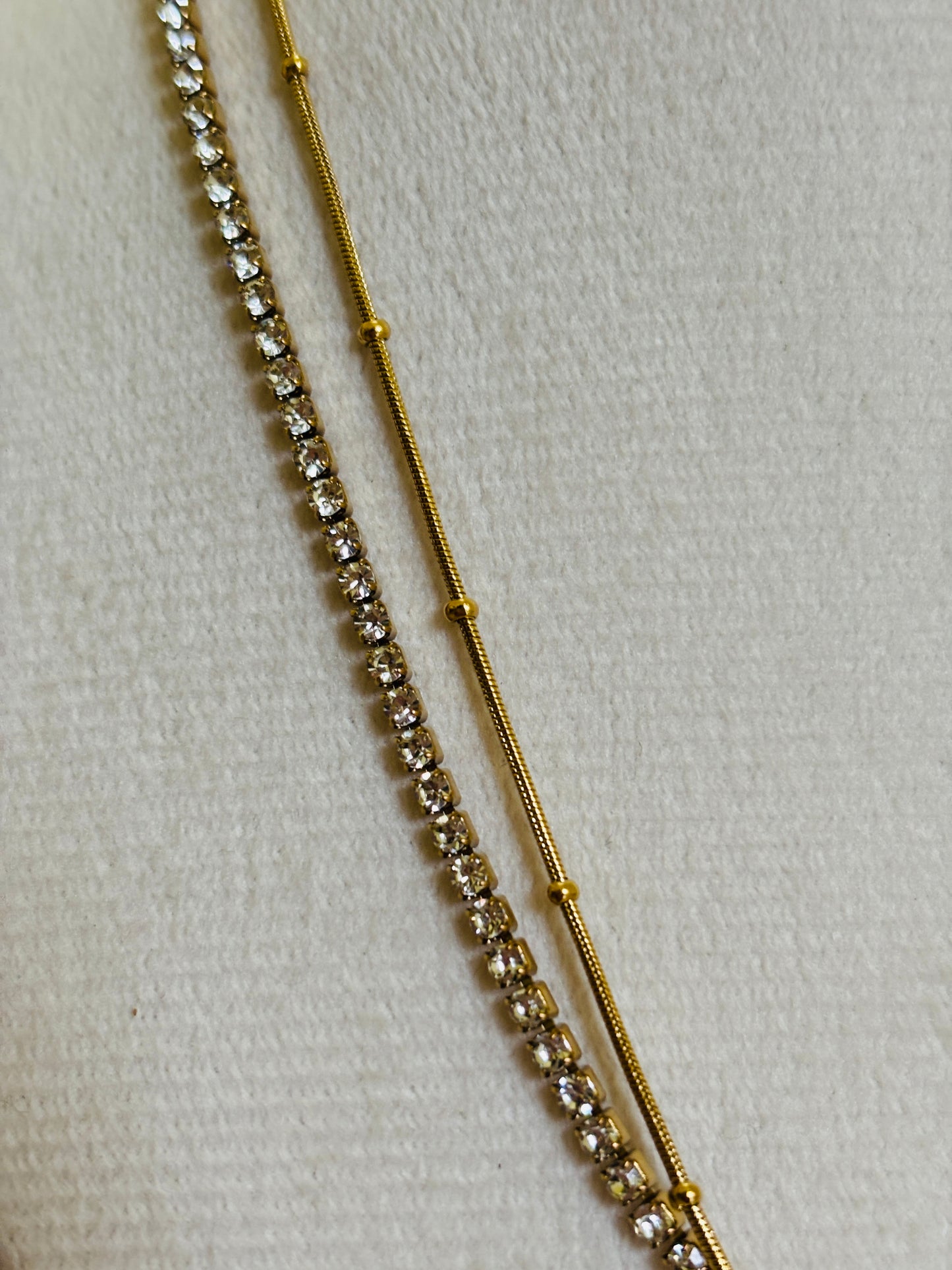 Tennis & Heart Double Layer Gold Necklace