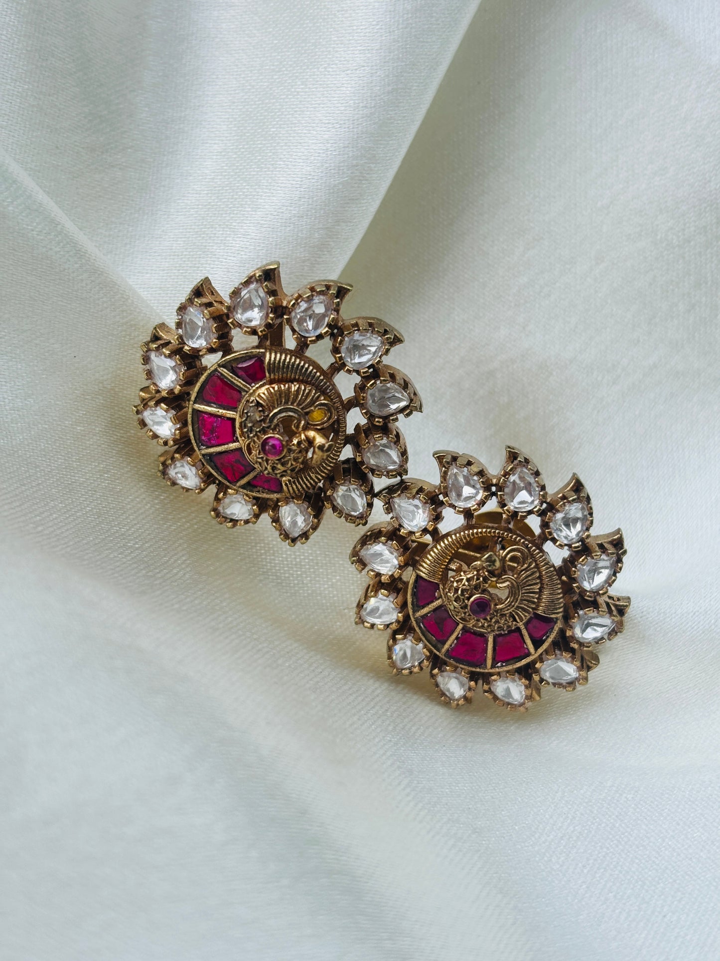 Polki Peacock Stud Earrings