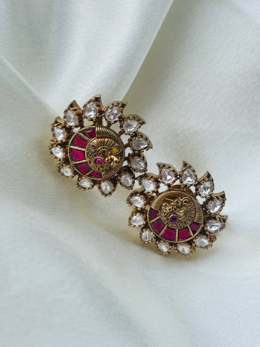 Polki Peacock Stud Earrings