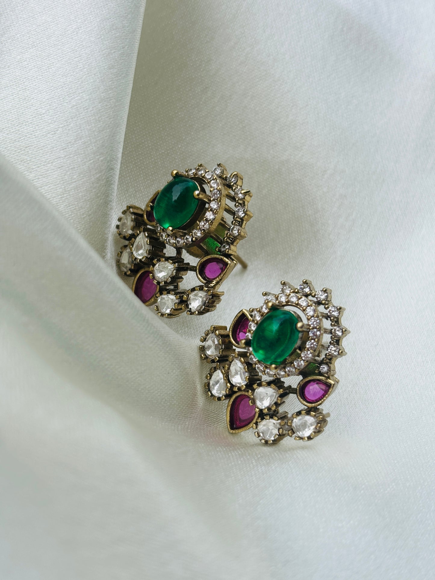 Victorian Emerald & Ruby Stud