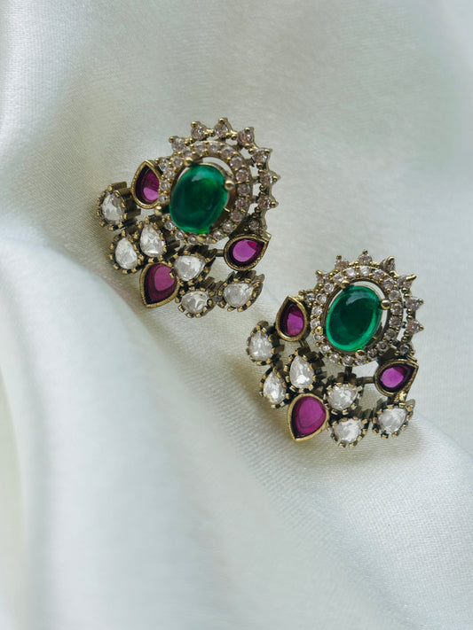 Victorian Emerald & Ruby Stud