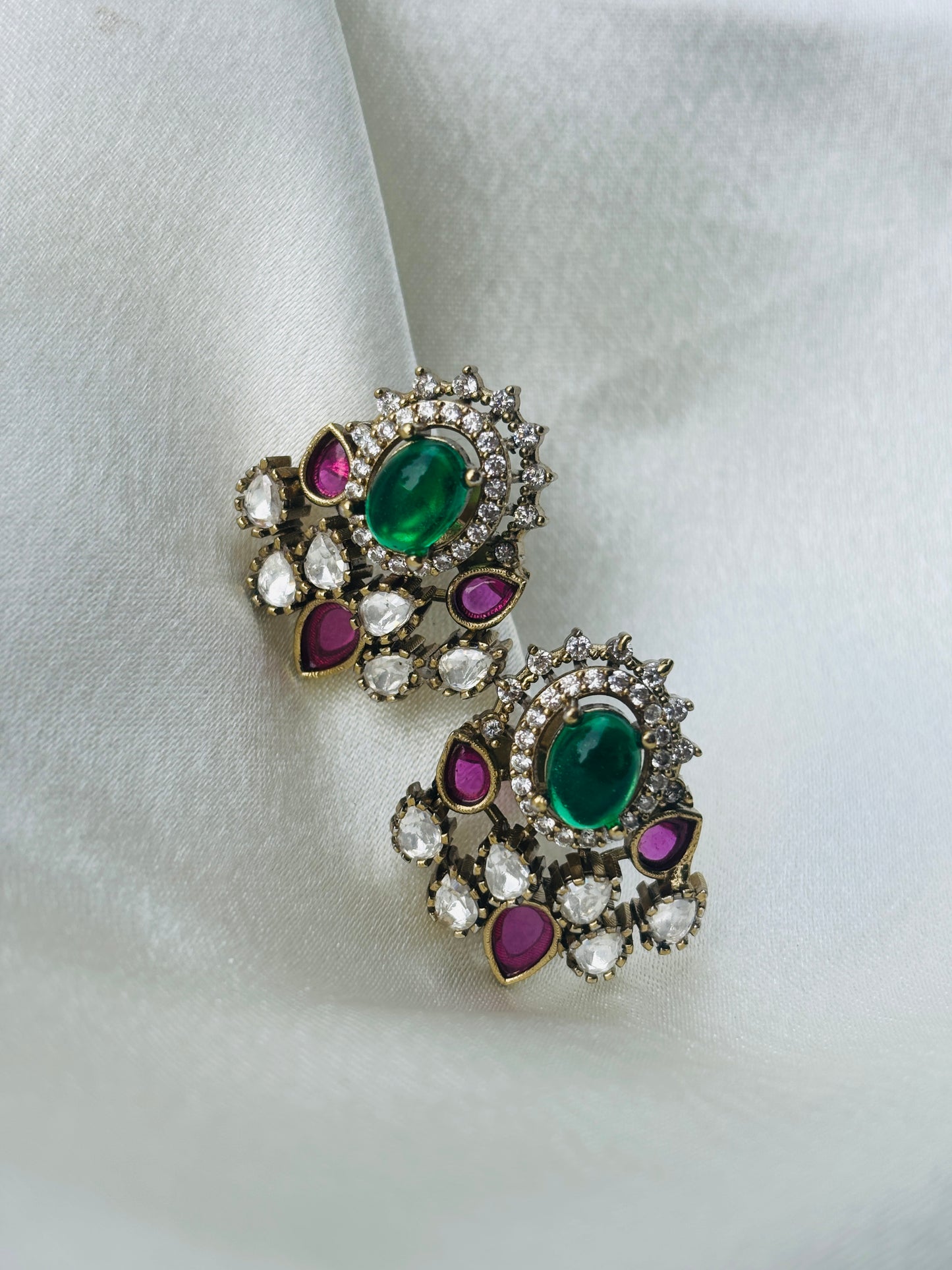 Victorian Emerald & Ruby Stud
