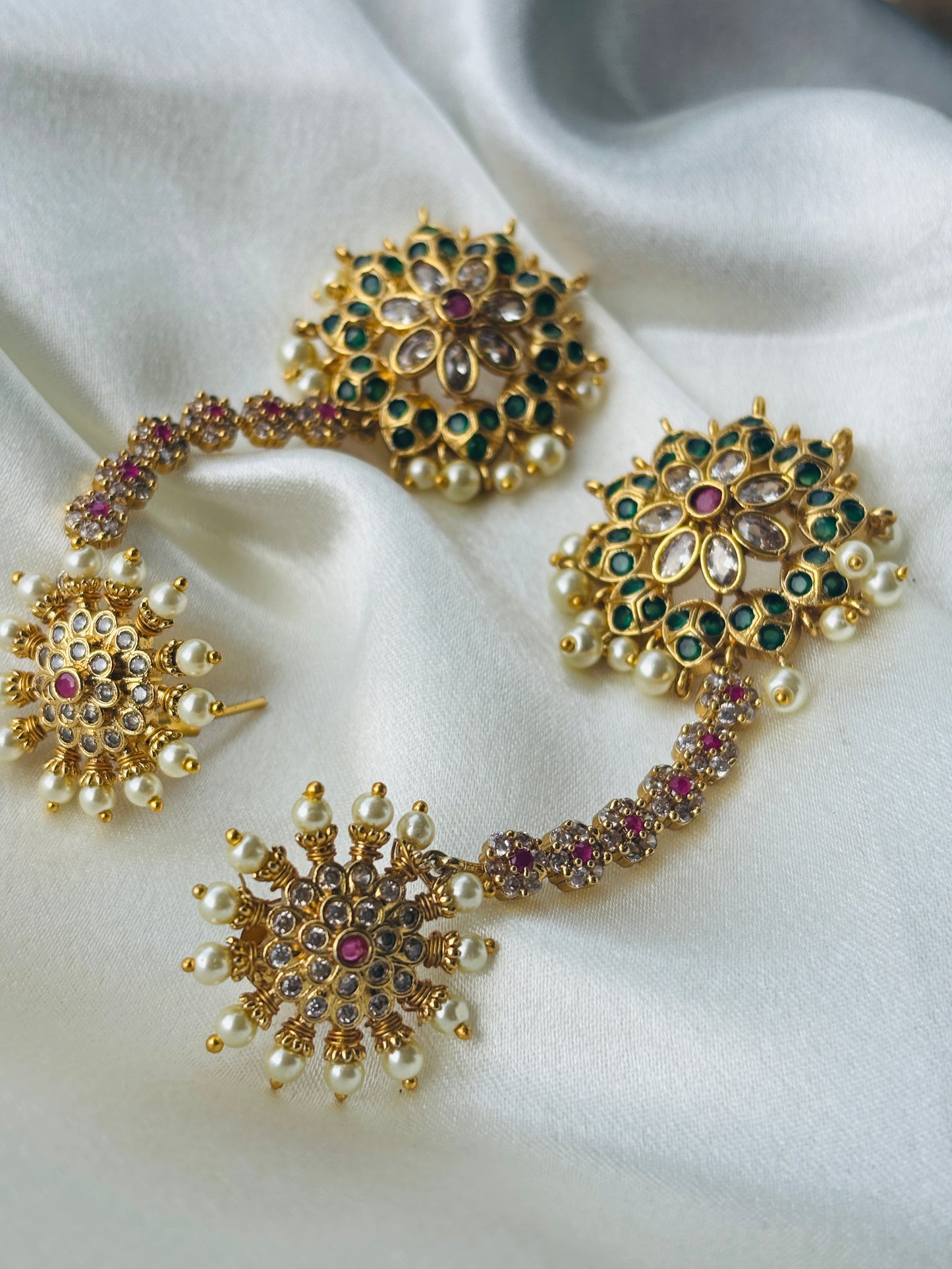 Floral Ear Cuff Connector Stud Earrings