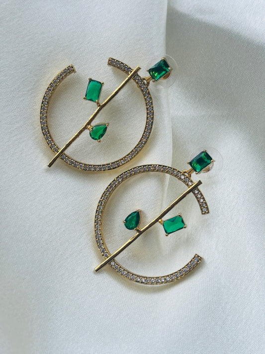 Geometric Emerald CZ Hoop Earrings