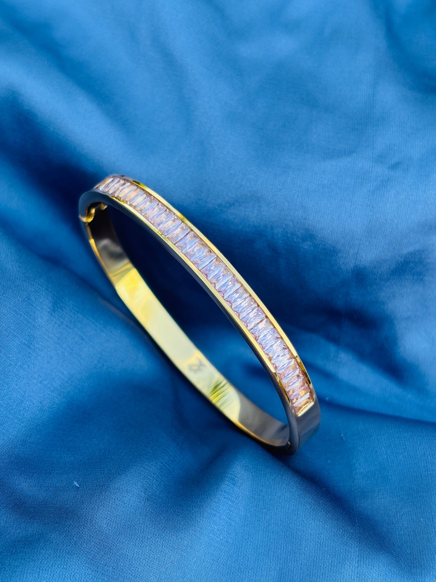 Baguette Channel Gold Bangle – Rose