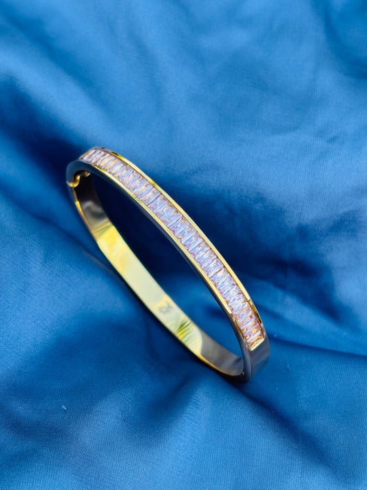 Baguette Channel Gold Bangle – Rose