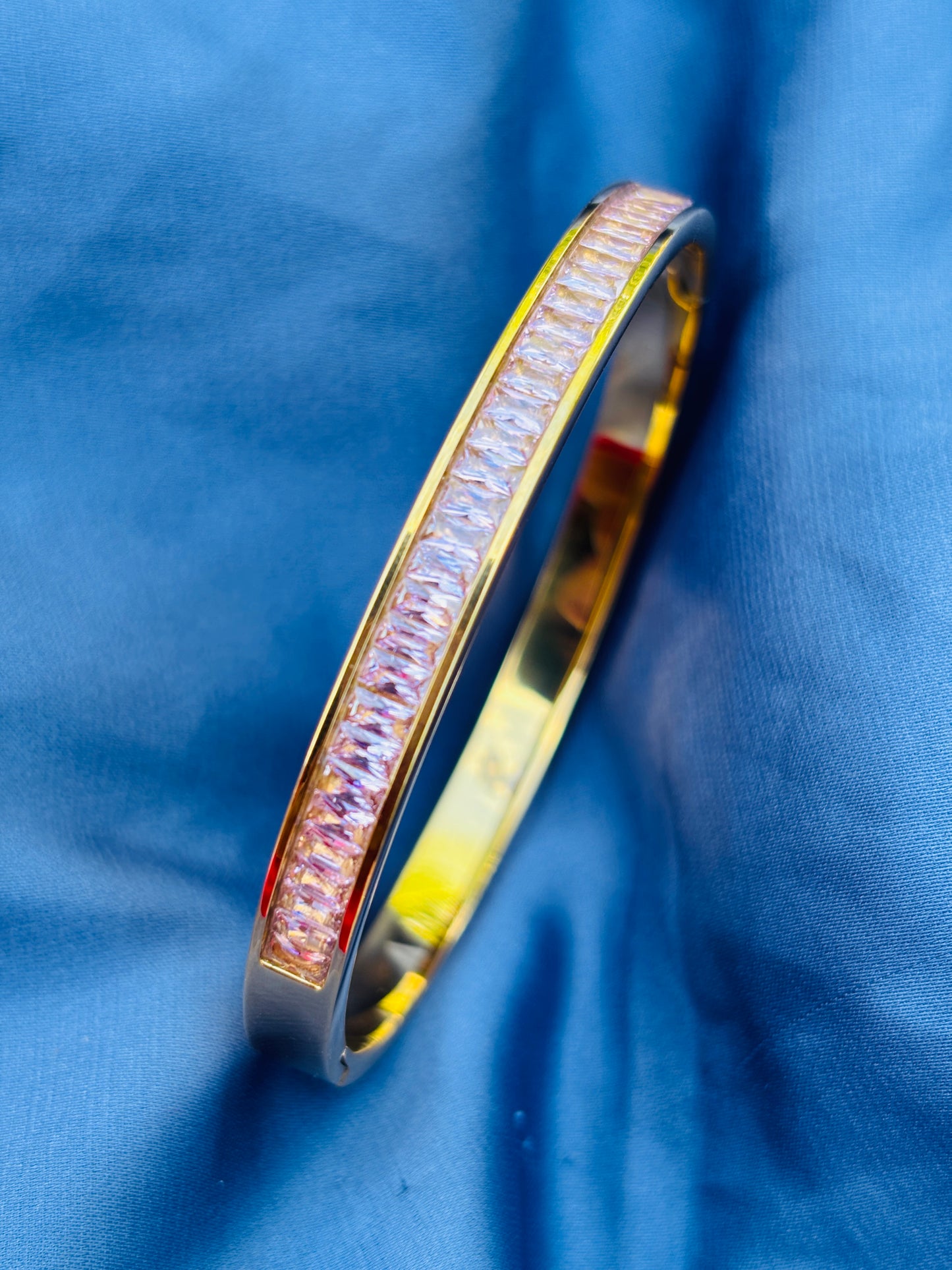 Baguette Channel Gold Bangle – Rose