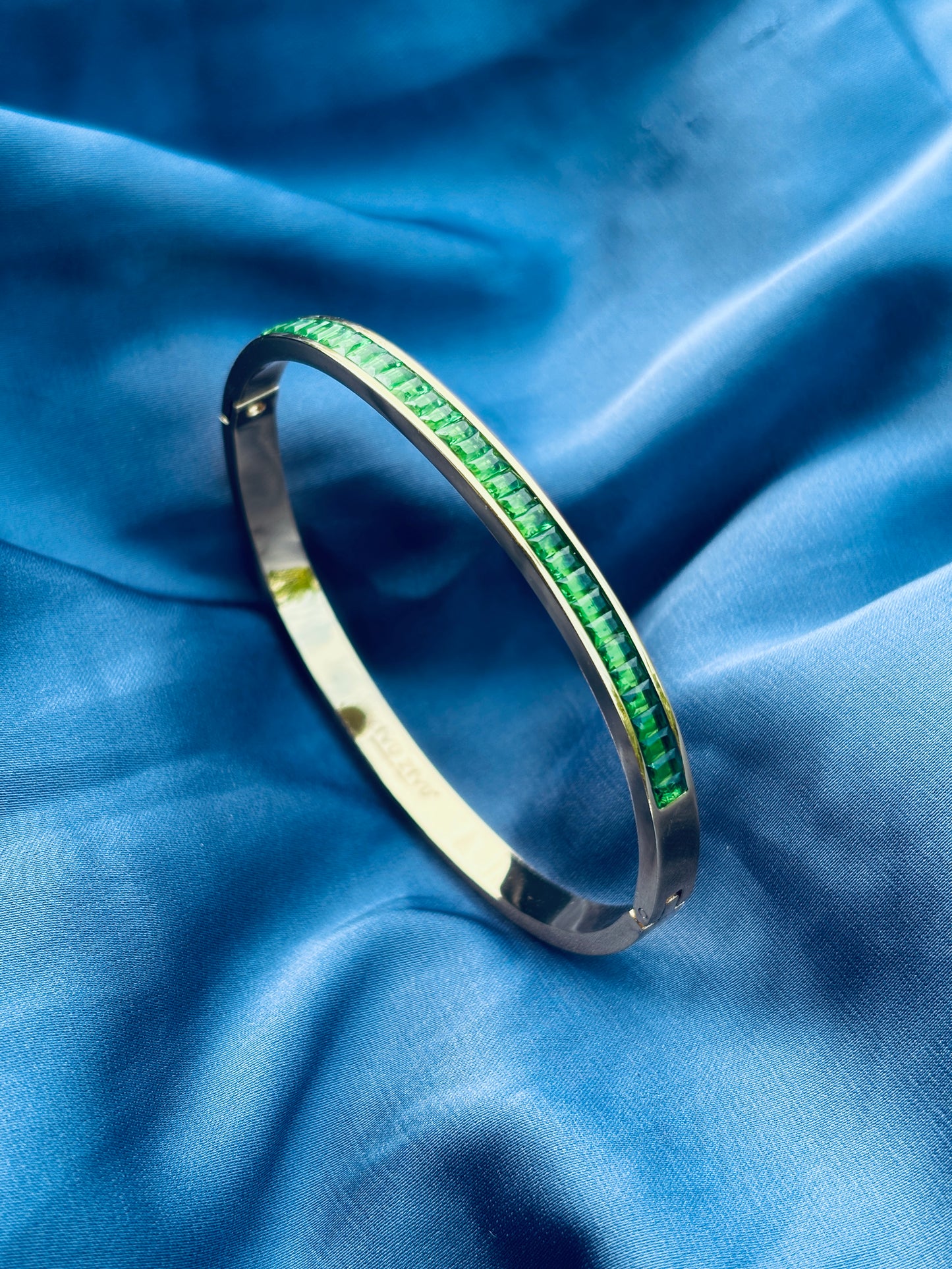 Emerald Baguette Channel Gold Bangle