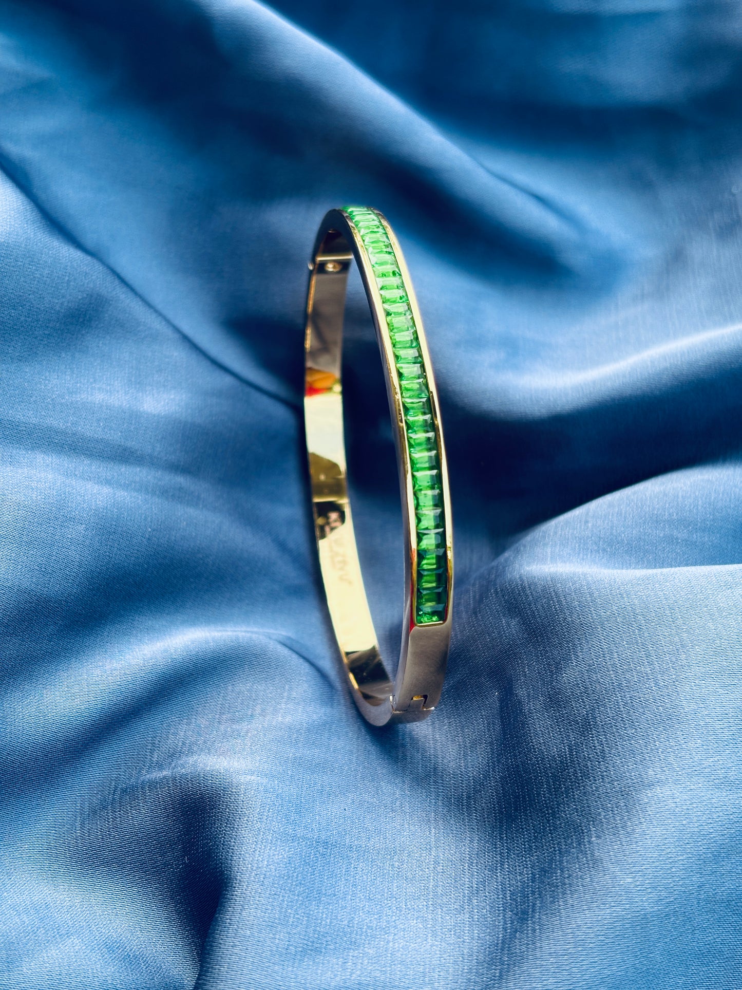 Emerald Baguette Channel Gold Bangle