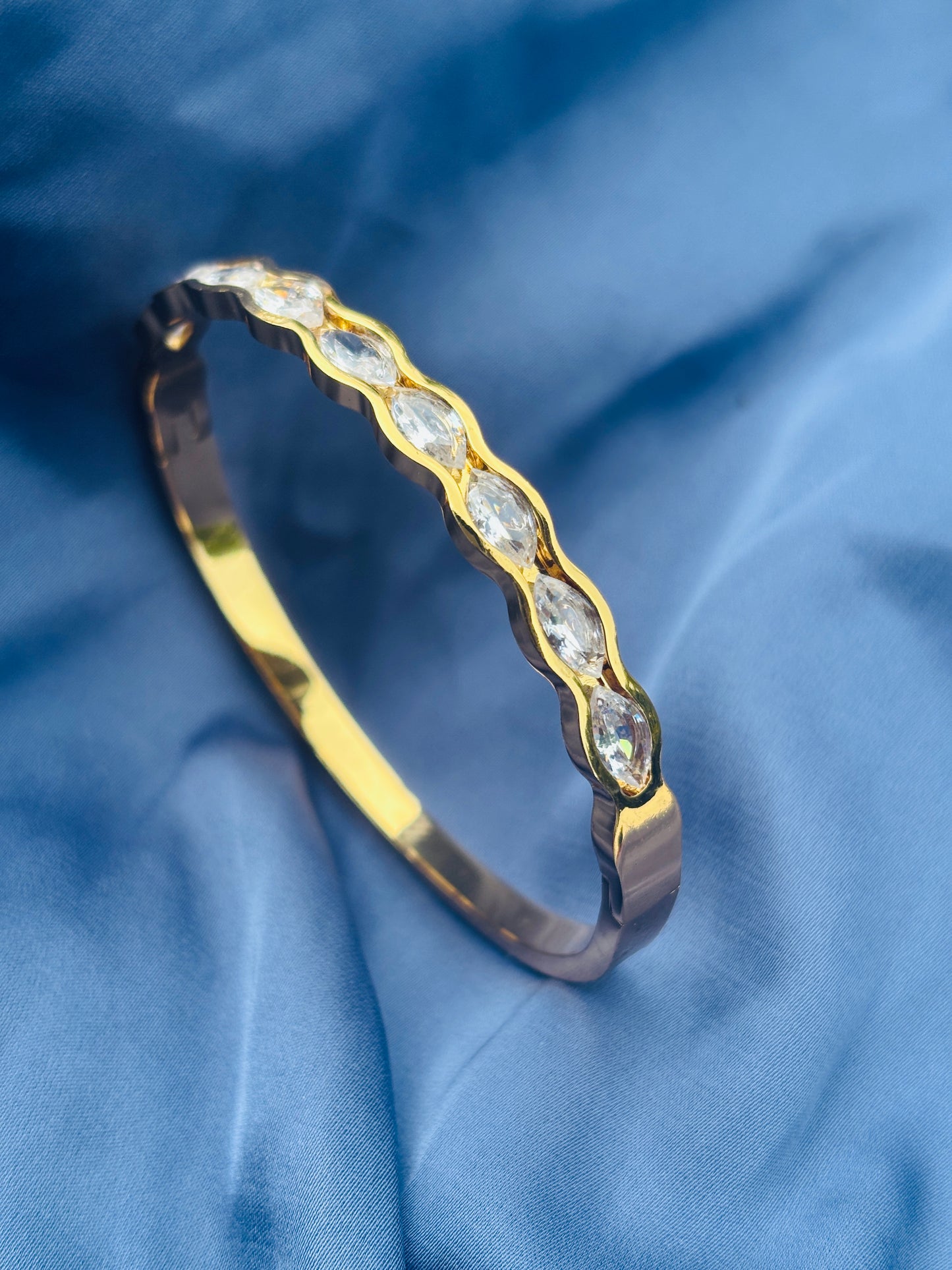 Marquise Eternity Gold Cuff Bangle