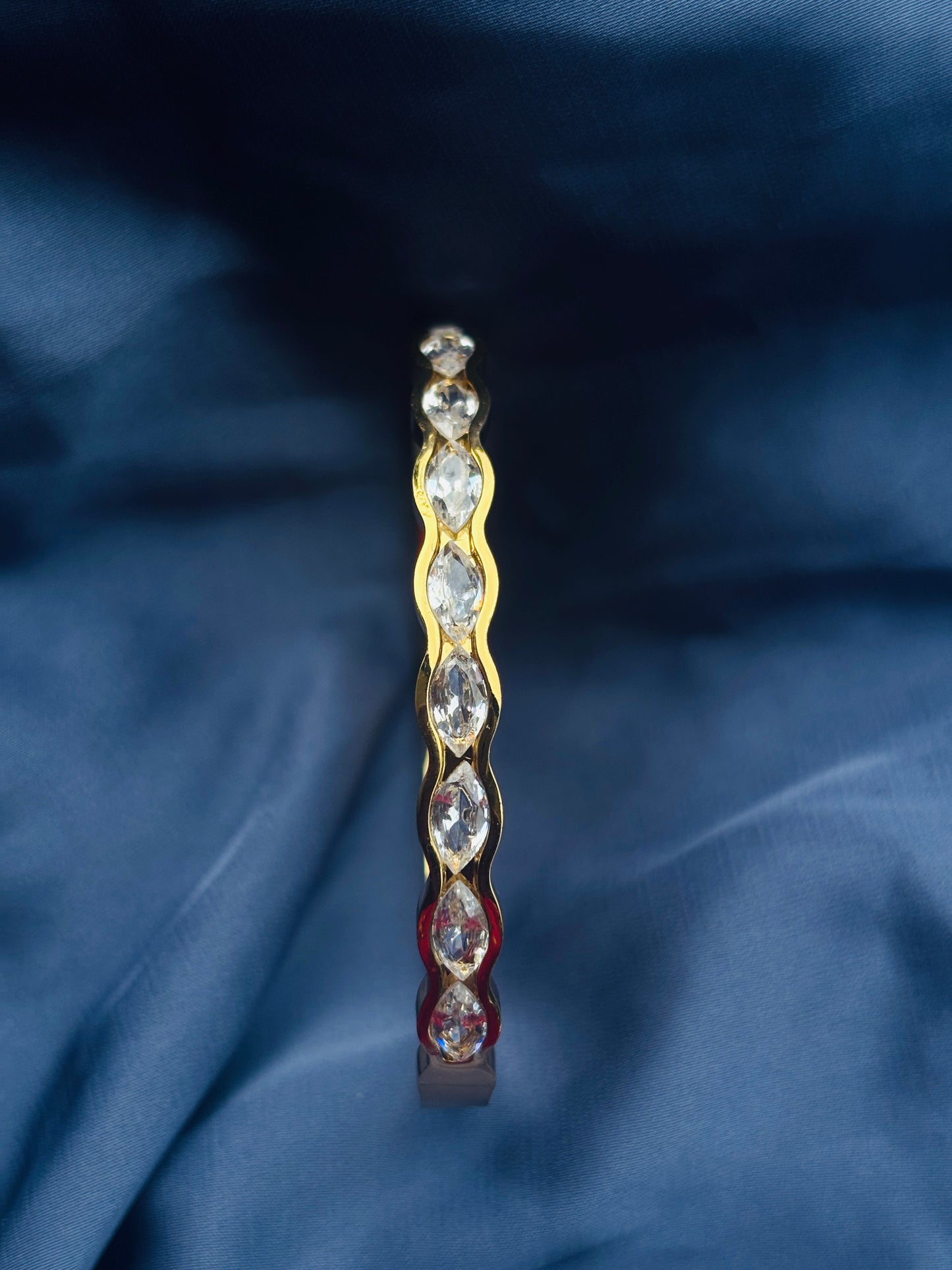 Marquise Eternity Gold Cuff Bangle