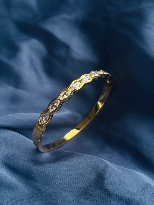 Marquise Eternity Gold Cuff Bangle
