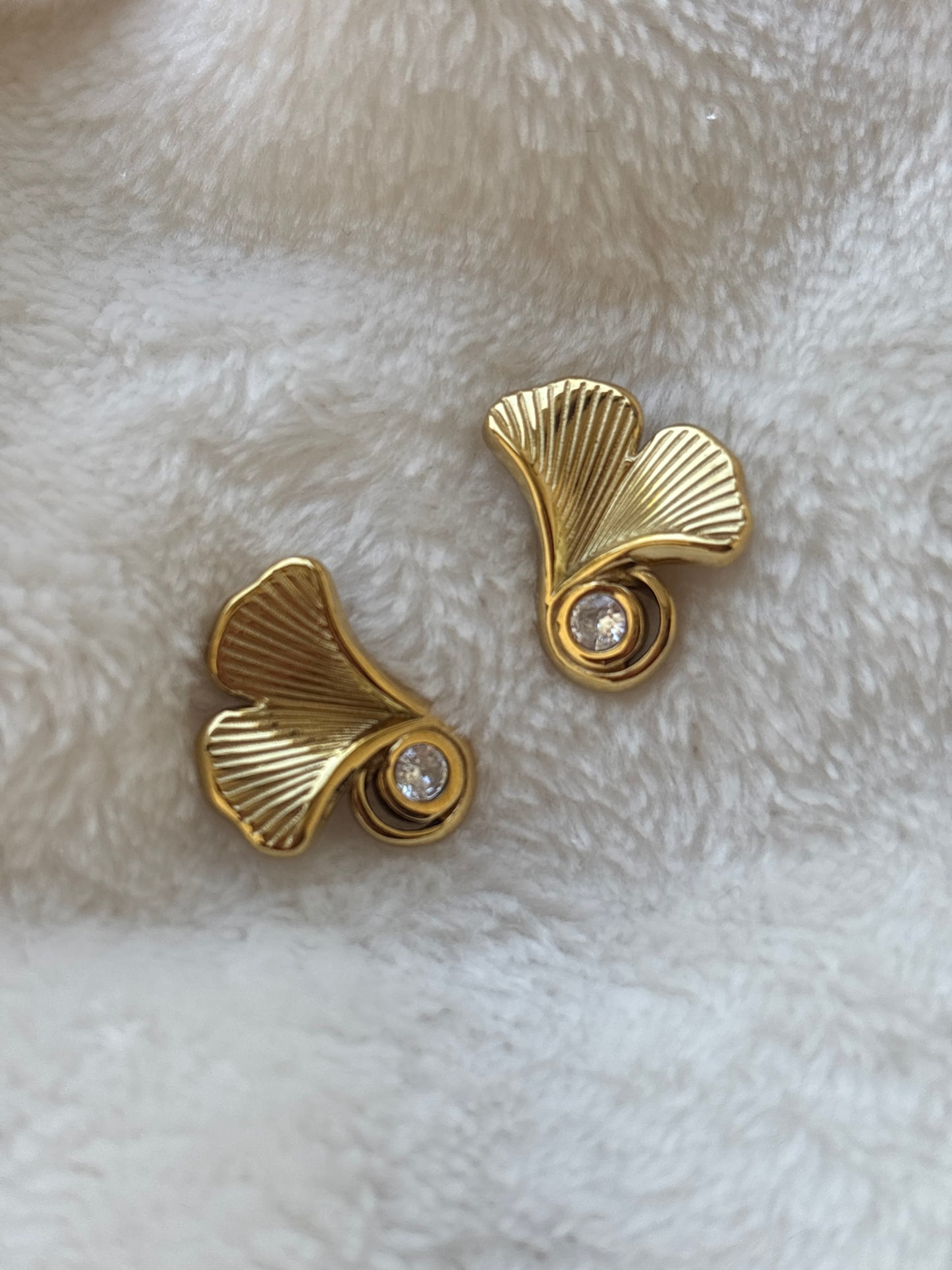 Ginkgo Leaf Crystal Stud Earrings