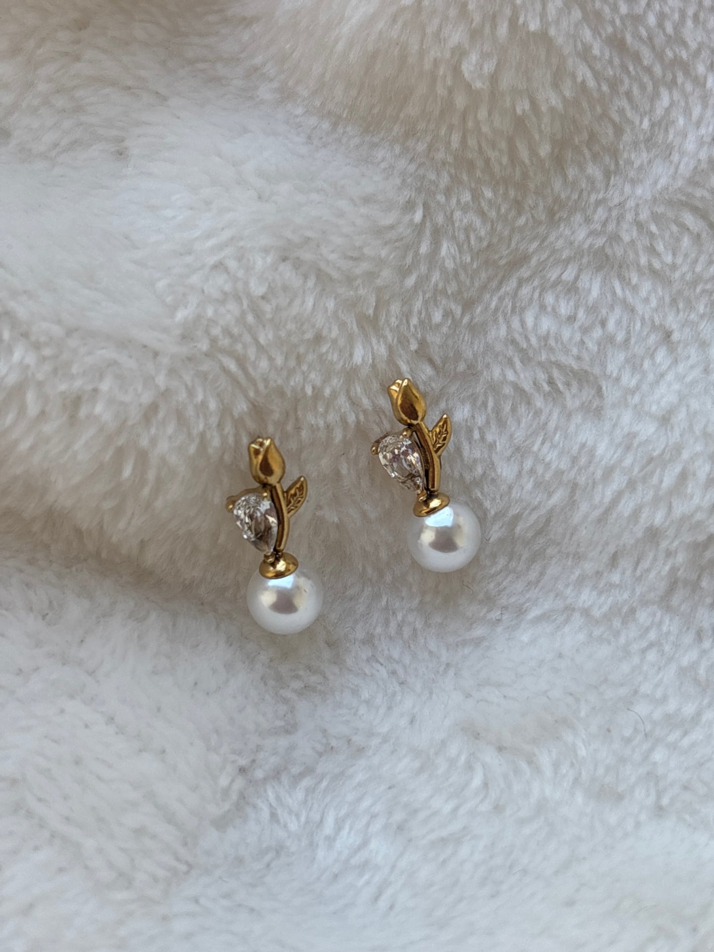 Tulip Crystal & Pearl Drop Stud Earrings