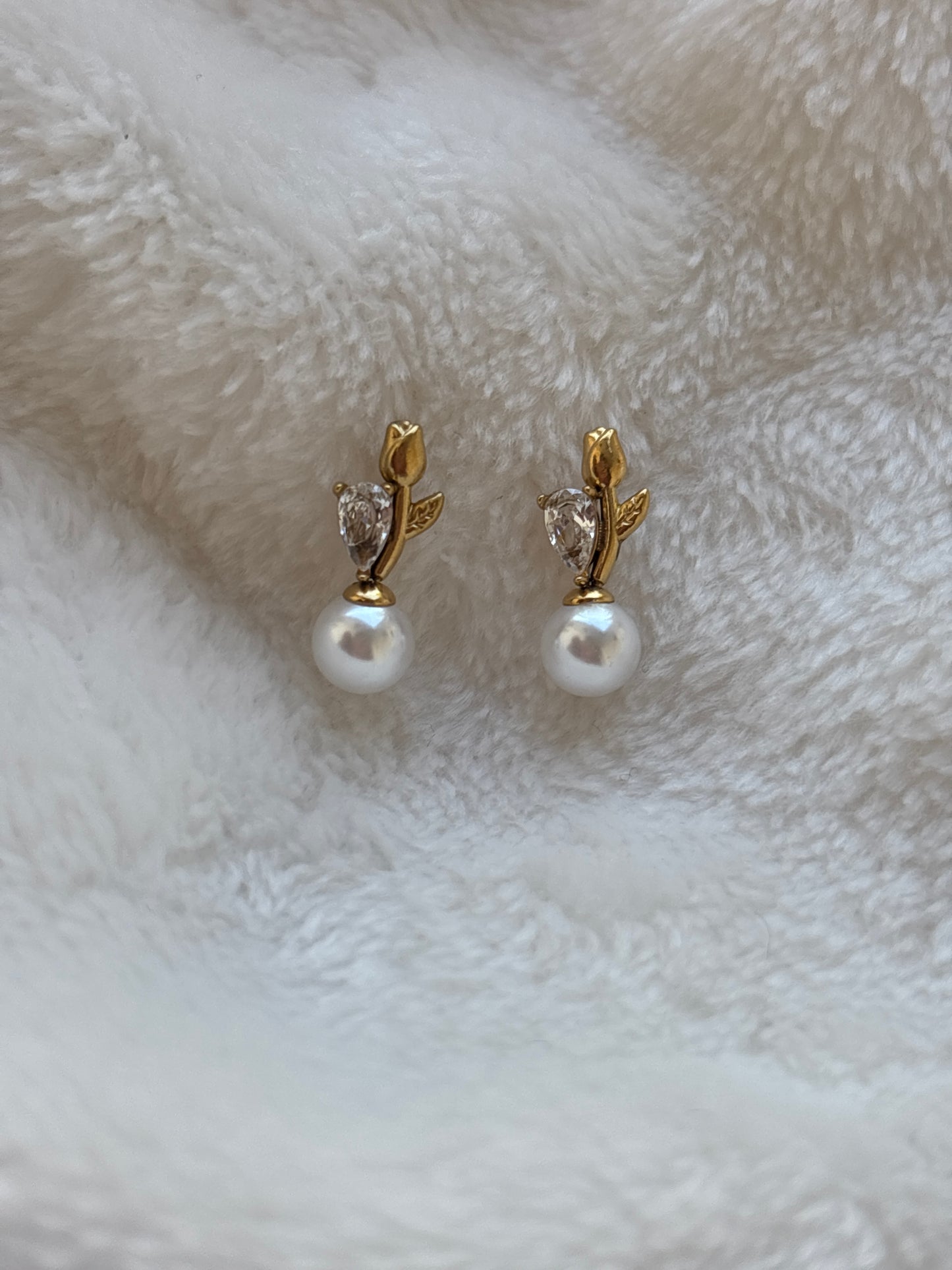 Tulip Crystal & Pearl Drop Stud Earrings