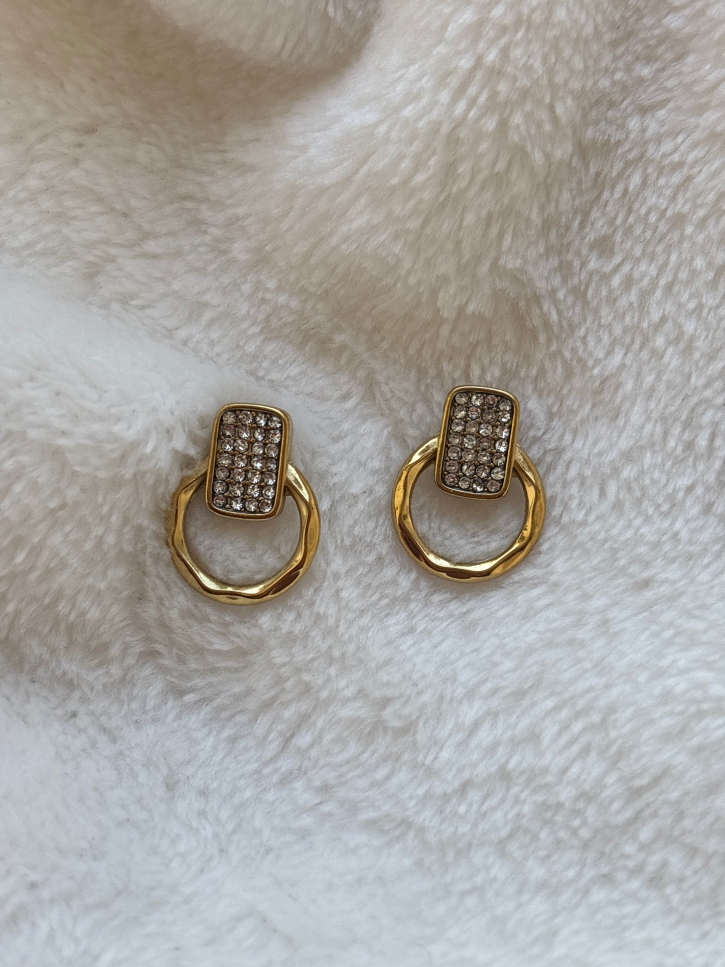Pave Rectangle & Twisted Hoop Stud Earrings