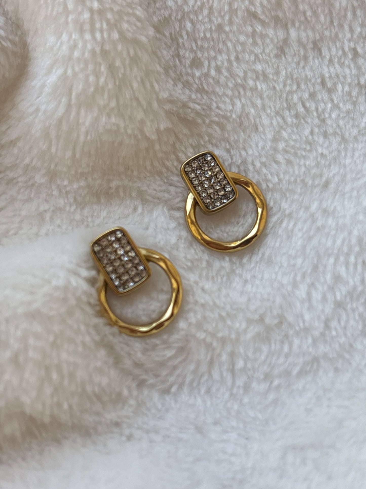 Pave Rectangle & Twisted Hoop Stud Earrings