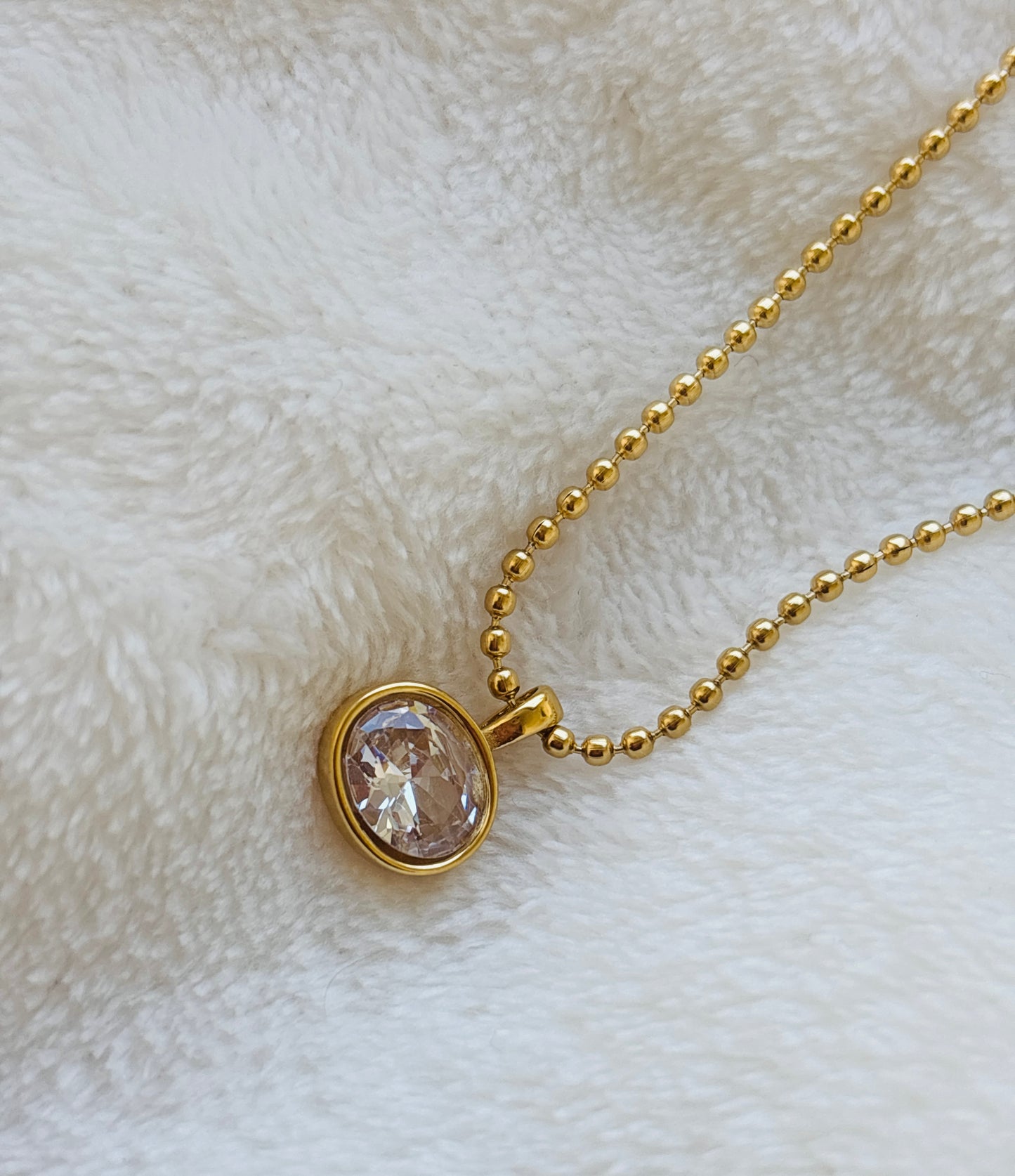 Oval Solitaire Bezel Pendant Ball Chain Necklace