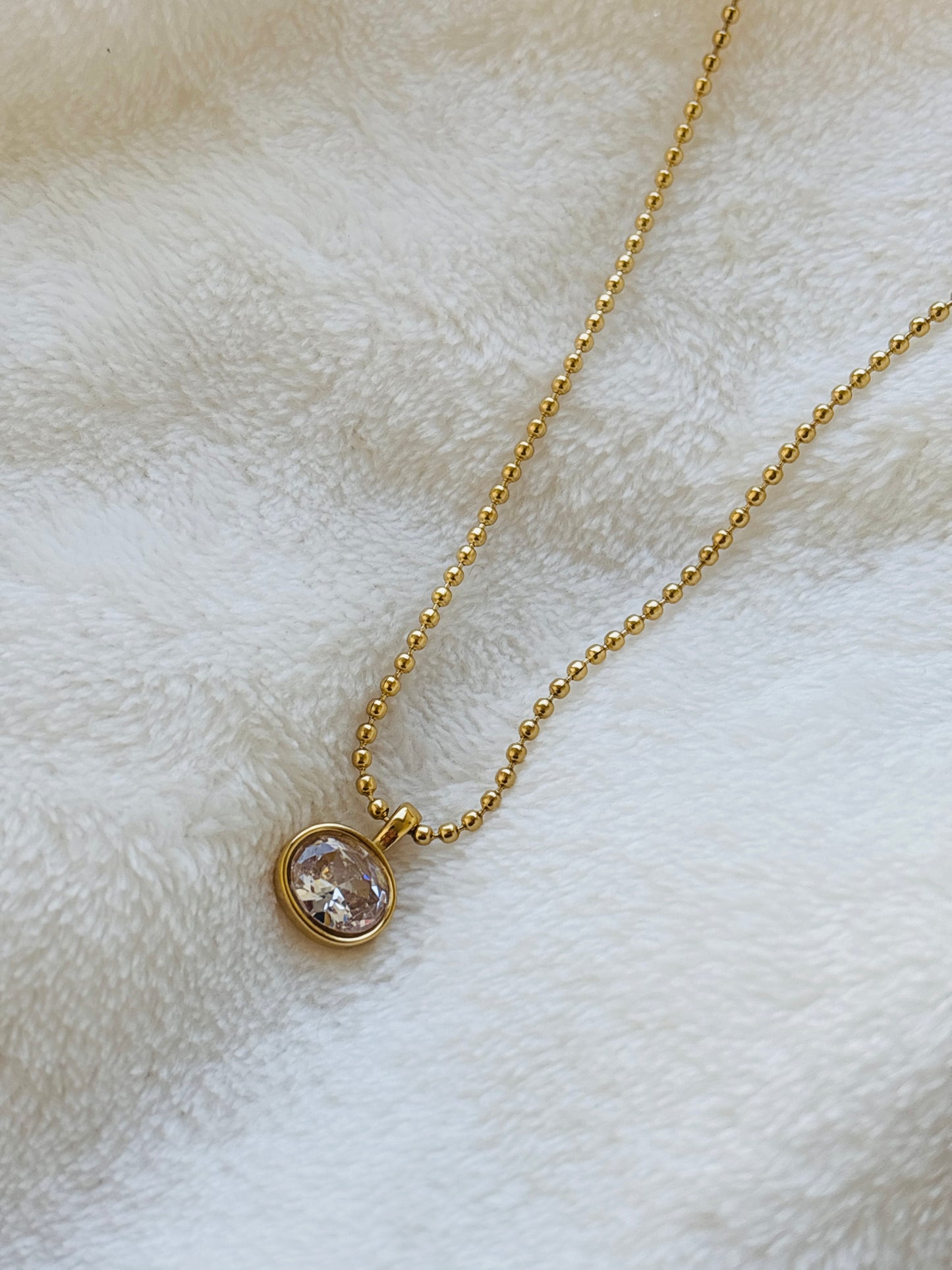 Oval Solitaire Bezel Pendant Ball Chain Necklace
