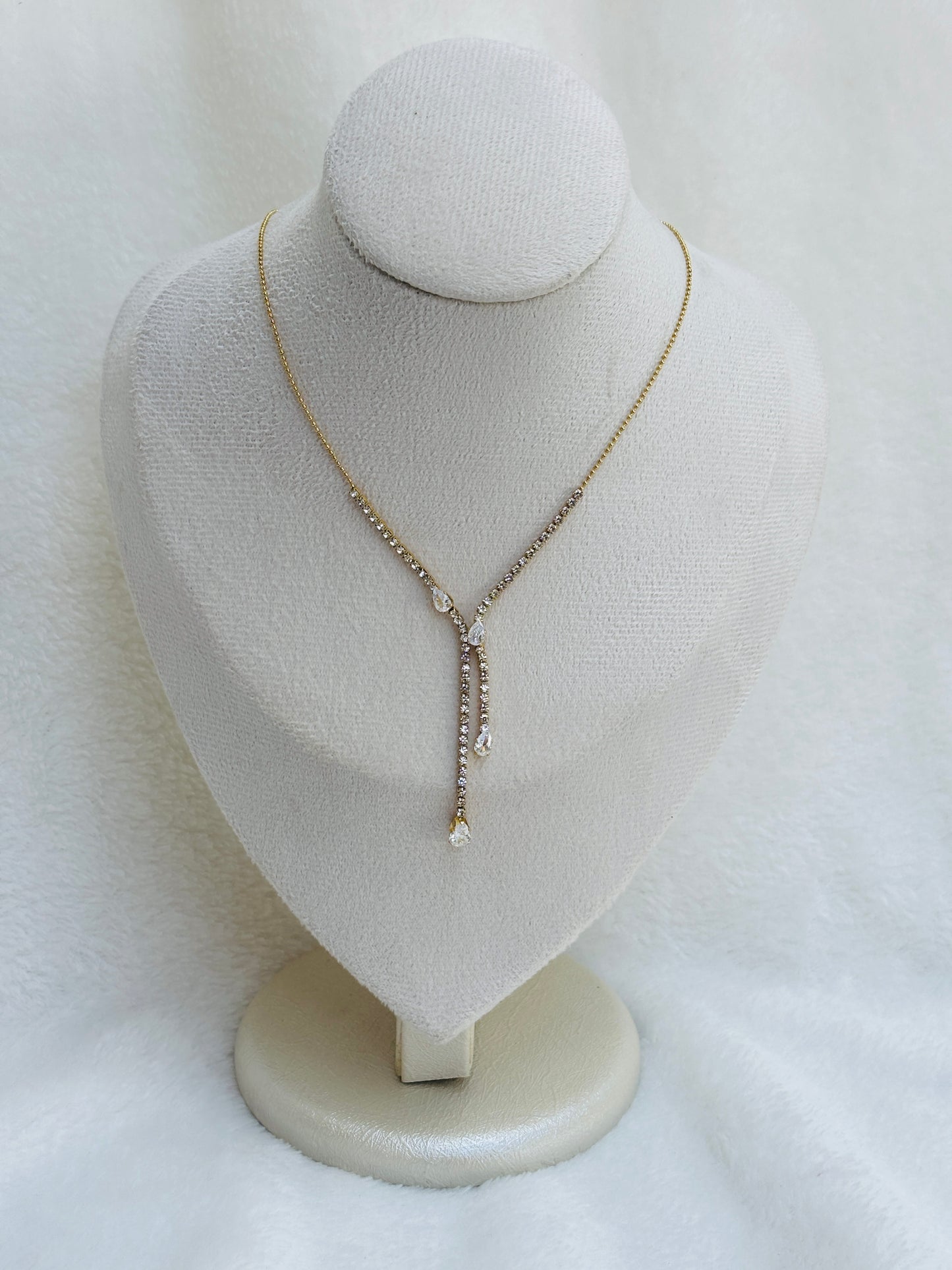 Pave Tennis Lariat Necklace with Pear Crystal Drop