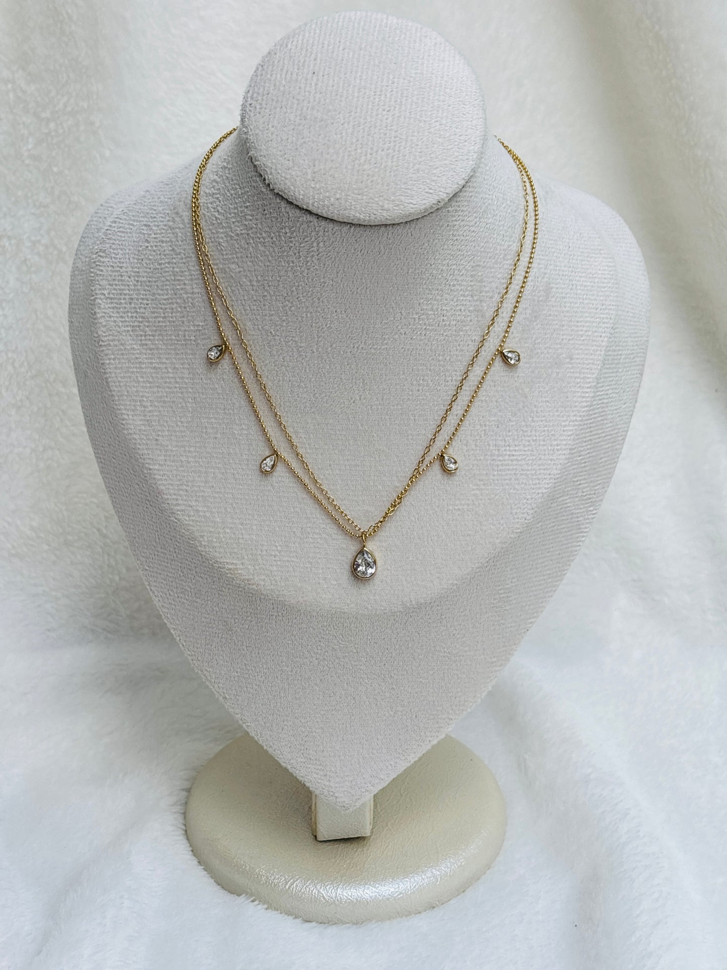 Double Layer Pear Crystal Charm Necklace