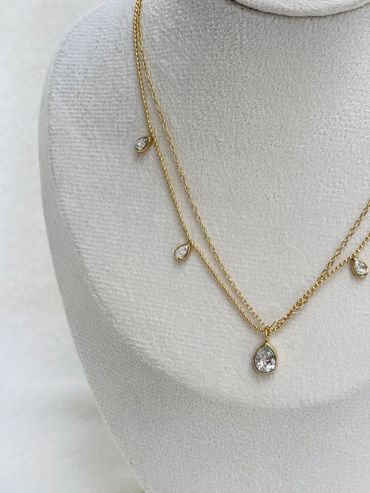 Double Layer Pear Crystal Charm Necklace