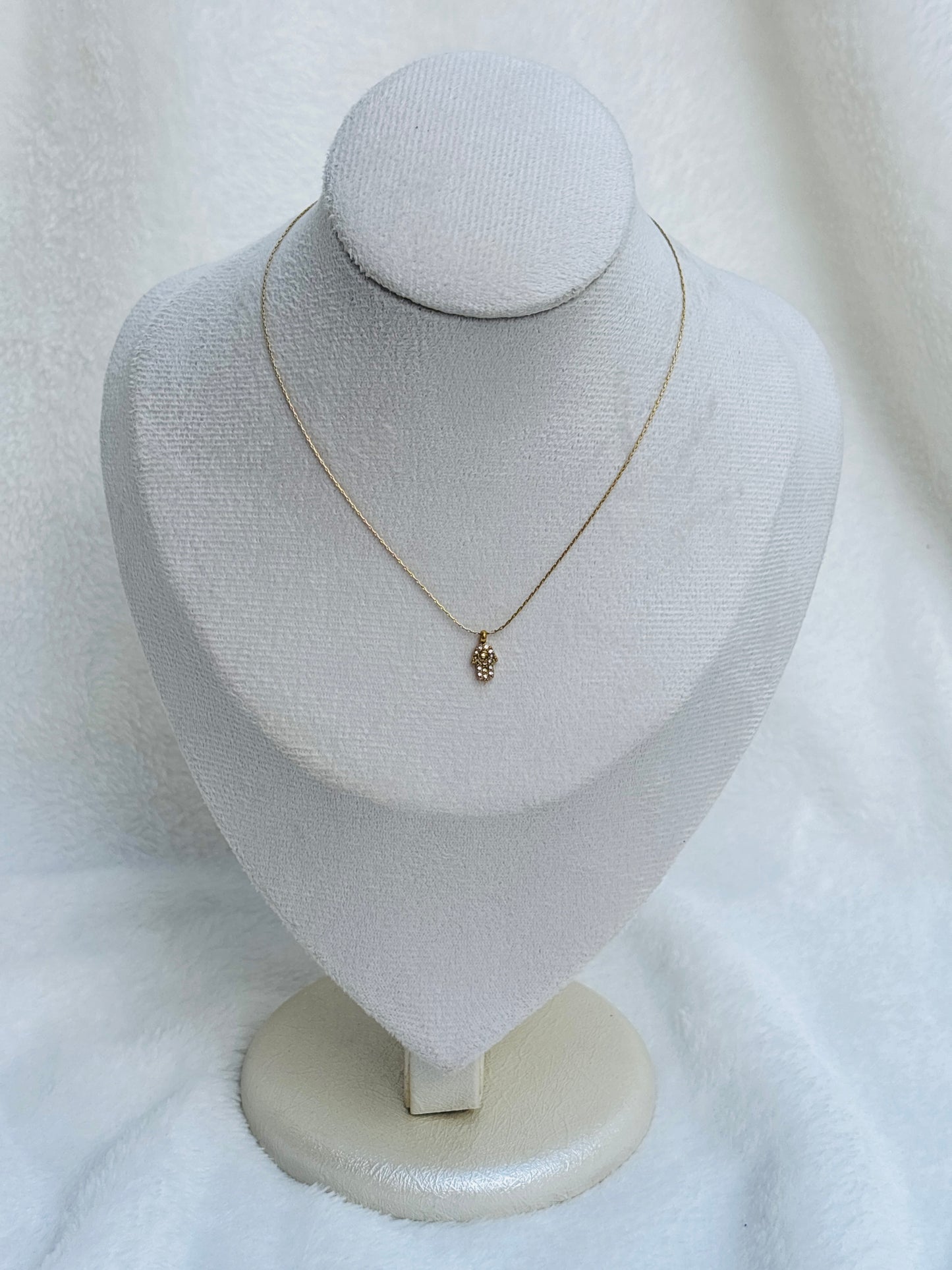 Pave Hamsa Hand Pendant Chain Necklace