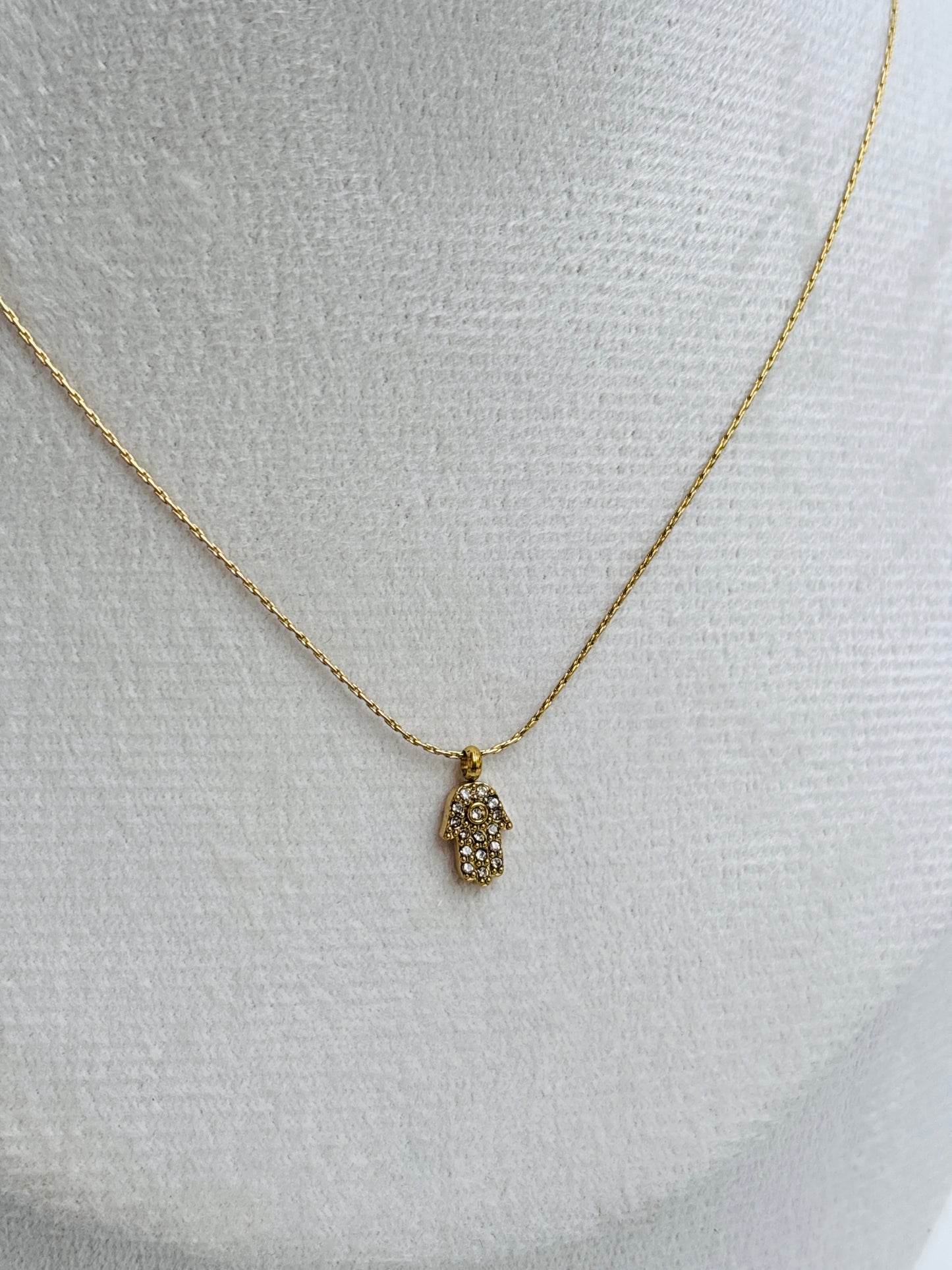 Pave Hamsa Hand Pendant Chain Necklace