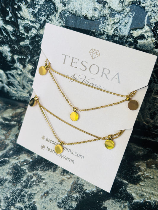 Liora Layered Disc Anti-Tarnish Anklets