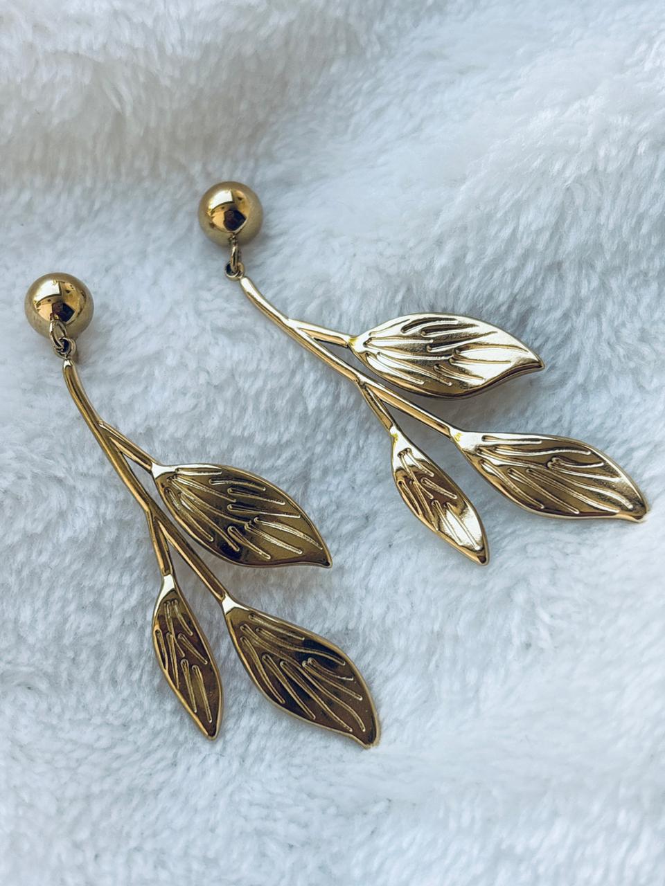 Triple Leaf Branch Drop Earrings
