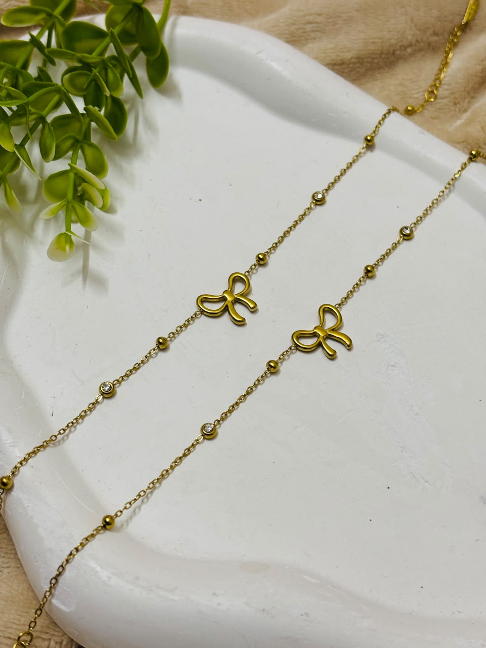 Roselle Bow Sparkle Anti-Tarnish Anklets
