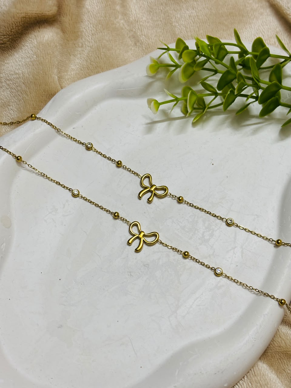 Roselle Bow Sparkle Anti-Tarnish Anklets