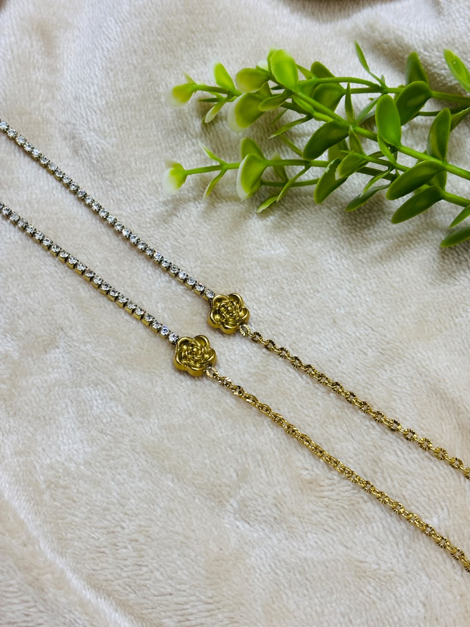 Fleur Rose Sparkle Anti-Tarnish Anklet