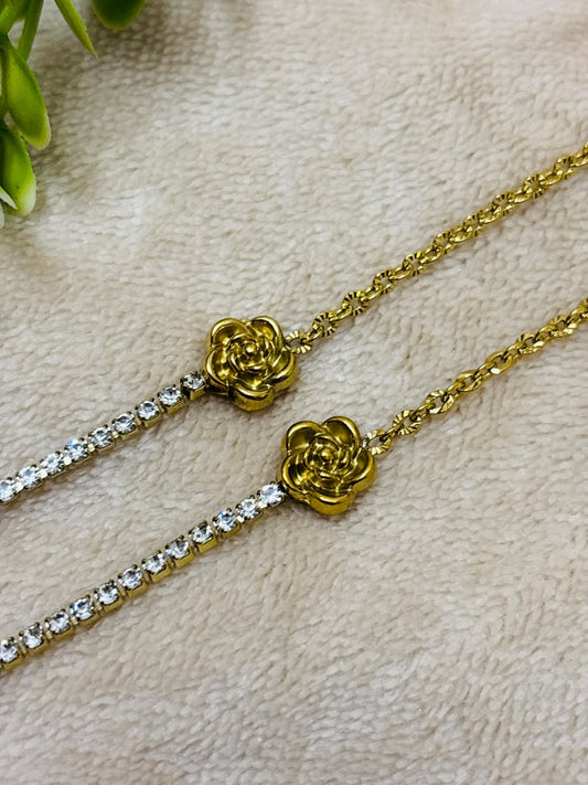 Fleur Rose Sparkle Anti-Tarnish Anklet
