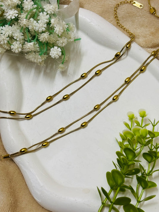 Oriana Double Layer Beaded Anti-Tarnish Anklets